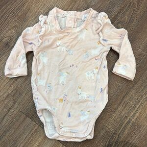Angel dear 0-3M bamboo onesie with pink goat Print